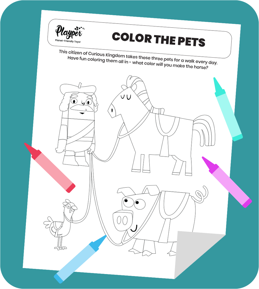 Kids Printables - Color the Pets - Playper Curious Kingdom