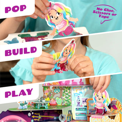 Pop out the pieces from sheets, build the 3D pieces and Pretend Play with no screens or batteries. Easy to build