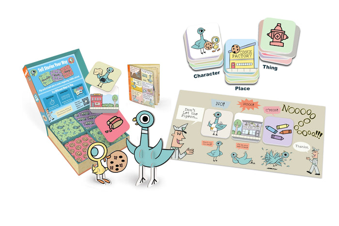Pigeon Story Starters storytelling cards with buildable Pigeon and Duckling figures, story mat and booklet