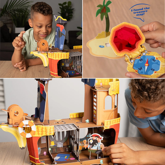 Screen Free Pretend Play with Pirate Ship Buildable Toy