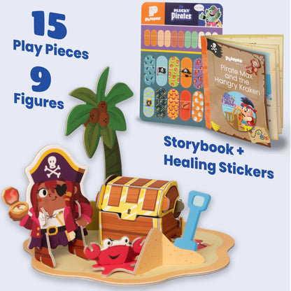 15 Play Pieces and 9 Action Figures with Storybook and Healing Bandage Stickers Included
